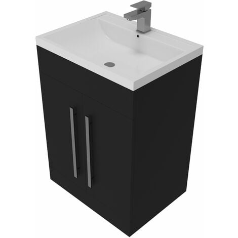 Matt Black 600mm Floor Standing Vanity Unit Basin Sink Bathroom Furniture