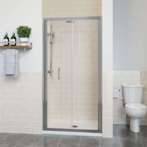 Bi Fold Shower Door Enclosure Bathroom Walk In Glass Screen Panel Chrome 1000mm (1/5)