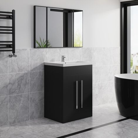 Bathroom Furniture Matt Black 600mm Vanity Unit Basin Sink Floor Standing