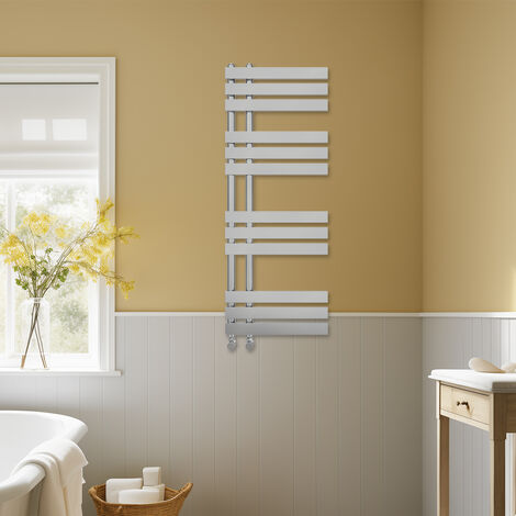 Bathroom D-shape Heated Towel Rail Designer Radiator Ladder Warmer Heating Rads 1200x450mm Chrome