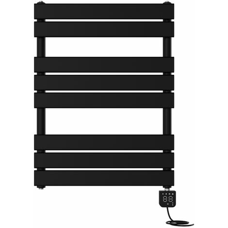NRG Prefilled Thermostatic Electric Flat Panel Heated Towel Rail Radiator Black 800x600mm