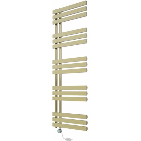 Electric Bathroom Prefilled D-shape Heated Towel Rail Radiator Thermostatic Heating Rads 1600x600mm Brushed Brass (1/5)