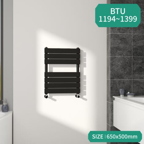 Bathroom Flat Panel Heated Towel Rail Radiator Central Heating Black 650x500mm