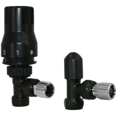 NRG 15mm Angled Thermostatic Radiator Valve and Manual Angled Valves Black