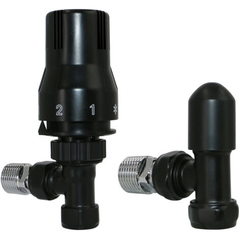 NRG 15mm Angled Thermostatic Radiator Valve and Manual Angled Valves Black