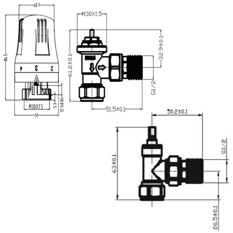 NRG 15mm Angled Thermostatic Radiator Valve and Manual Angled Valves Black
