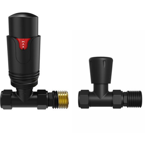 NRG Thermostatic TRV Manual Radiator Valves Straight Black Pair