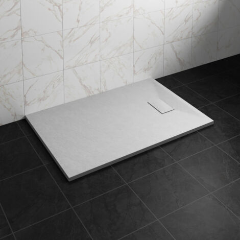 NRG 1400 x 800mm SMC White Rectangle Slate Effect Bathroom Shower Tray