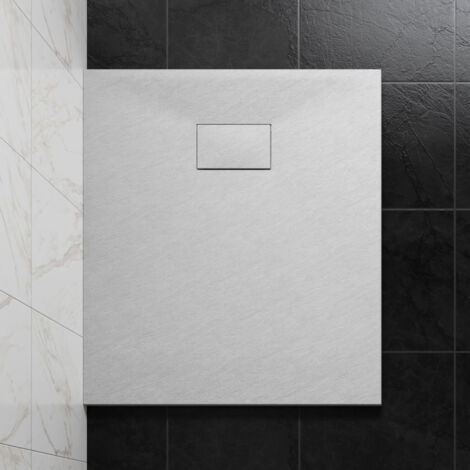 NRG 1000 x 800mm SMC White Rectangle Slate Effect Bathroom Shower Tray