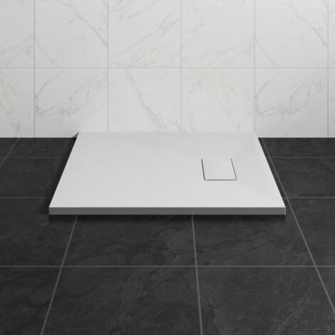NRG 800 x 700mm SMC White Rectangle Slate Effect Bathroom Shower Tray
