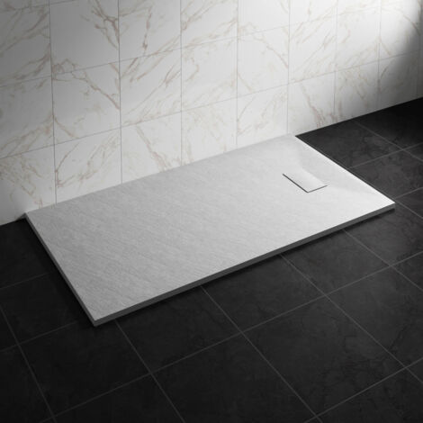 NRG 1600 x 800mm SMC White Rectangle Slate Effect Bathroom Shower Tray (1/5)
