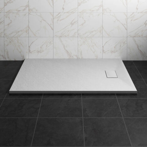 NRG 1300 x 900mm SMC White Rectangle Slate Effect Bathroom Shower Tray (1/5)