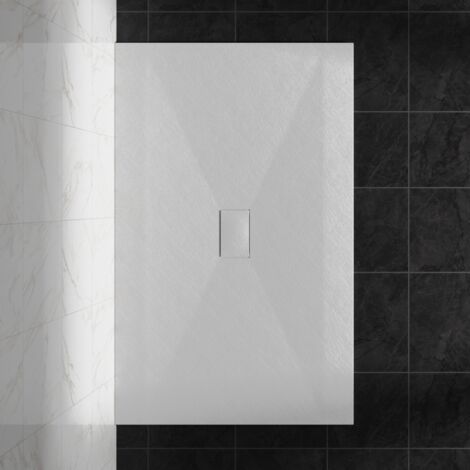 NRG 1600 x 1000mm SMC White Rectangle Slate Effect Bathroom Shower Tray