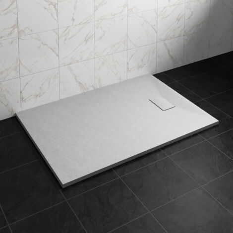 NRG 1400 x 900mm SMC White Rectangle Slate Effect Bathroom Shower Tray