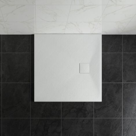 NRG 800 x 800mm SMC White Square Slate Effect Bathroom Shower Tray