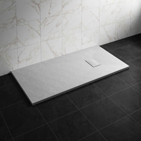 NRG 1600 x 700mm SMC White Rectangle Slate Effect Bathroom Shower Tray