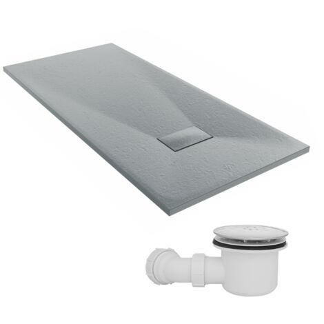 NRG 1500 x 700mm SMC Anthracite Rectangle Slate Effect Bathroom Shower Tray & Fluidmaster Fast Flow Waste Trap (1/5)