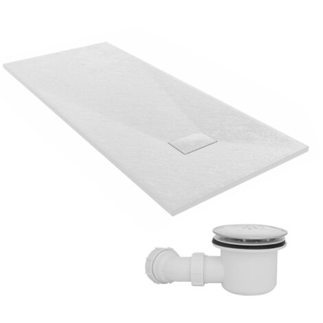 NRG 1800 x 800mm SMC White Rectangle Slate Effect Bathroom Shower Tray & Fluidmaster Fast Flow Waste Trap
