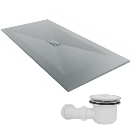 NRG 2000 x 1000mm SMC Anthracite Rectangle Slate Effect Bathroom Shower Tray & Fluidmaster Fast Flow Waste Trap (1/5)