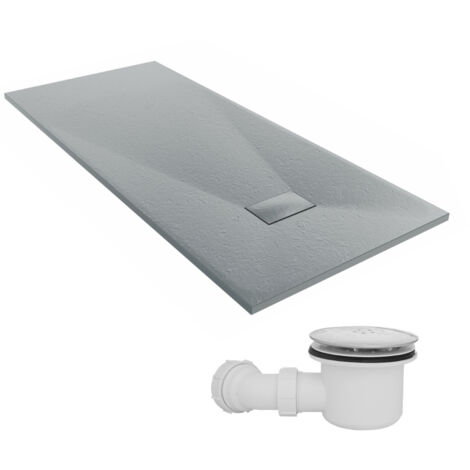 NRG 1800 x 800mm SMC Anthracite Rectangle Slate Effect Bathroom Shower Tray & Fluidmaster Fast Flow Waste Trap