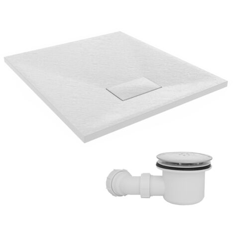NRG 800 x 700mm SMC White Rectangle Slate Effect Bathroom Shower Tray & Fluidmaster Fast Flow Waste Trap