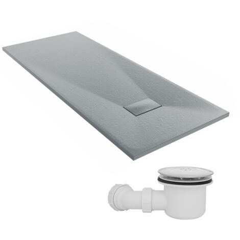 NRG 1700 x 700mm SMC Anthracite Rectangle Slate Effect Bathroom Shower Tray & Fluidmaster Fast Flow Waste Trap