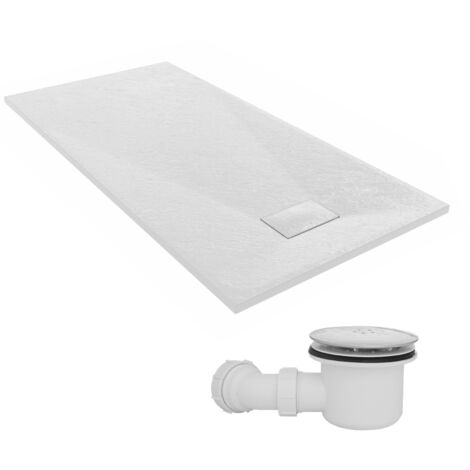 NRG 1600 x 800mm SMC White Rectangle Slate Effect Bathroom Shower Tray & Fluidmaster Fast Flow Waste Trap (1/5)
