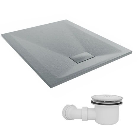 NRG 1100 x 900mm SMC Anthracite Rectangle Slate Effect Bathroom Shower Tray & Fluidmaster Fast Flow Waste Trap