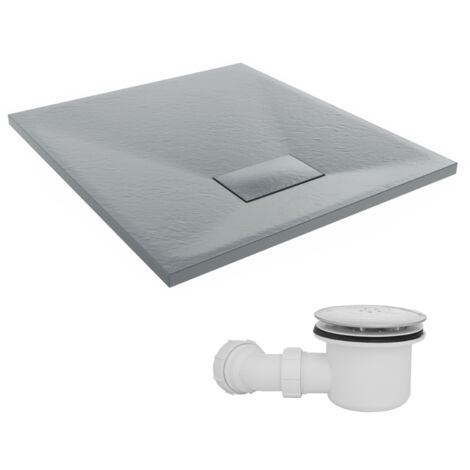 NRG 800 x 700mm SMC Anthracite Rectangle Slate Effect Bathroom Shower Tray & Fluidmaster Fast Flow Waste Trap