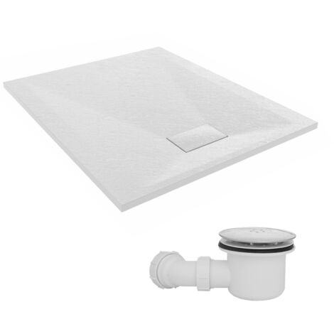 NRG 1100 x 900mm SMC White Rectangle Slate Effect Bathroom Shower Tray & Fluidmaster Fast Flow Waste Trap