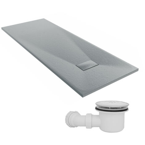 NRG 1800 x 700mm SMC Anthracite Rectangle Slate Effect Bathroom Shower Tray & Fluidmaster Fast Flow Waste Trap