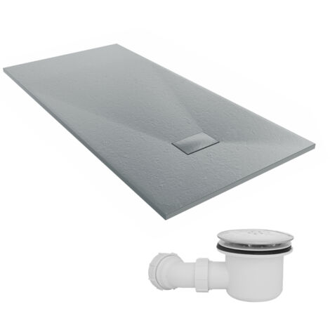NRG 1800 x 900mm SMC Anthracite Rectangle Slate Effect Bathroom Shower Tray & Fluidmaster Fast Flow Waste Trap (1/5)