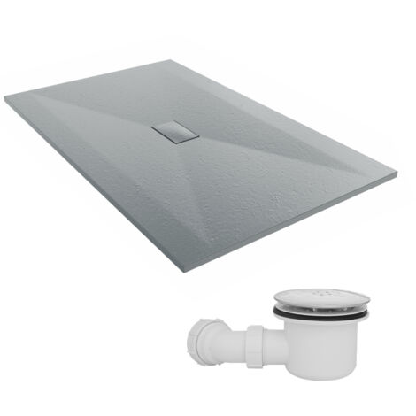 NRG 1600 x 1000mm SMC Anthracite Rectangle Slate Effect Bathroom Shower Tray & Fluidmaster Fast Flow Waste Trap (1/5)