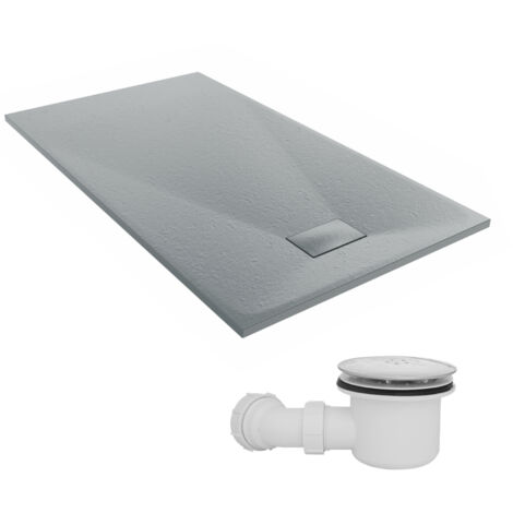 NRG 1600 x 900mm SMC Anthracite Rectangle Slate Effect Bathroom Shower Tray & Fluidmaster Fast Flow Waste Trap (1/5)