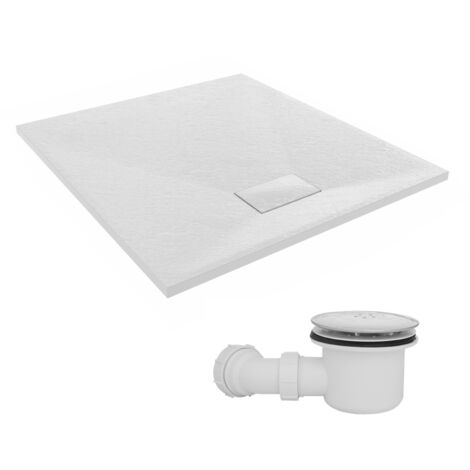 NRG 1000 x 900mm SMC White Rectangle Slate Effect Bathroom Shower Tray & Fluidmaster Fast Flow Waste Trap