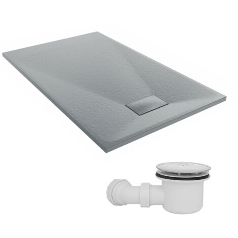 NRG 1300 x 800mm SMC Anthracite Rectangle Slate Effect Bathroom Shower Tray & Fluidmaster Fast Flow Waste Trap