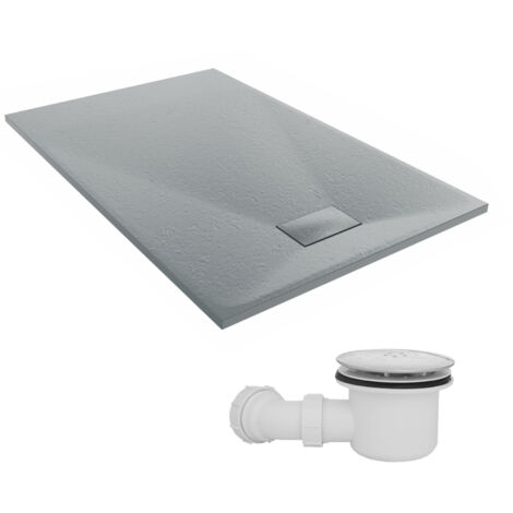 NRG 1400 x 900mm SMC Anthracite Rectangle Slate Effect Bathroom Shower Tray & Fluidmaster Fast Flow Waste Trap (1/5)