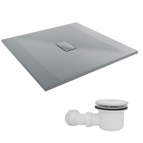NRG 1000 x 1000mm SMC Anthracite Square Slate Effect Bathroom Shower Tray & Fluidmaster Fast Flow Waste Trap (1/5)