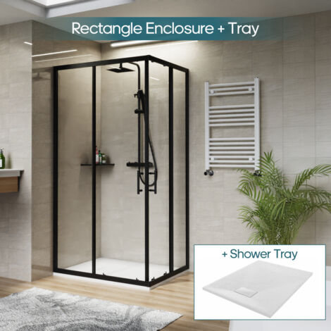 NRG 1000 x 800mm Black Rectangular Shower Enclosure with Sliding Doors Bathroom Cubicle & White Shower Tray (1/5)