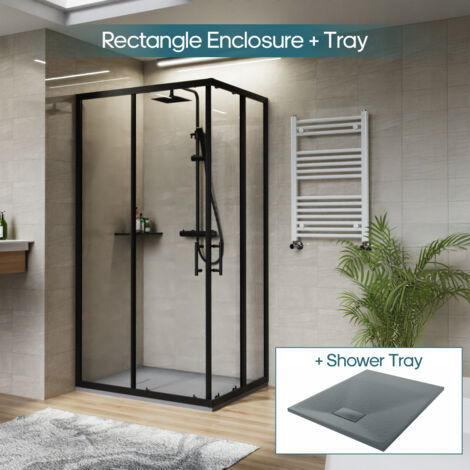 NRG 1000 x 800mm Black Rectangular Shower Enclosure with Sliding Doors Bathroom Cubicle & Anthracite Shower Tray (1/5)