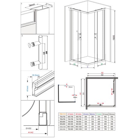 NRG Square Black Sliding Doors Corner Entry Shower Enclosure Bathroom Cubicle 900 x 900mm & White Shower Tray
