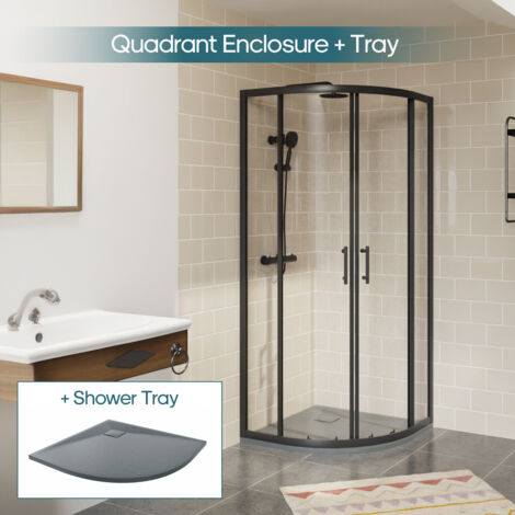 NRG Black Quadrant Shower Enclosure Sliding Door Easy Clean Glass 900 x 900mm & Anthracite Shower Tray