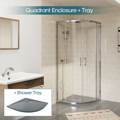 NRG Chrome Quadrant Shower Enclosure Sliding Door Easy Clean Glass 800 x 800mm & Anthracite Shower Tray (1/5)