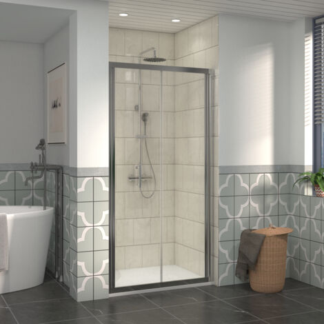 NRG 900mm Bathroom Bi- Fold Shower Door Chrome Framed with 1000x900mm SMC Rectangle Shower Tray White (1/5)