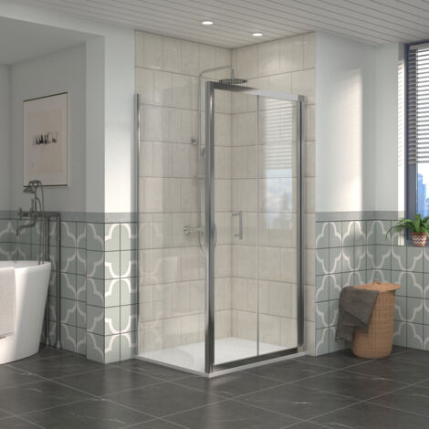 NRG Bathroom Bi- Fold Shower Door Chrome Framed + Side Panel, 1000 x 900mm Shower Enclosures with White SMC Rectangle Shower Tray (1/5)