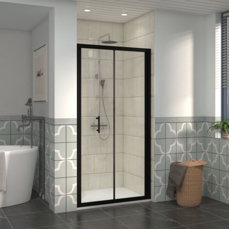 NRG 900mm Bathroom Bi- Fold Shower Door Black Framed with 1100x900mm SMC Rectangle Shower Tray White (1/5)