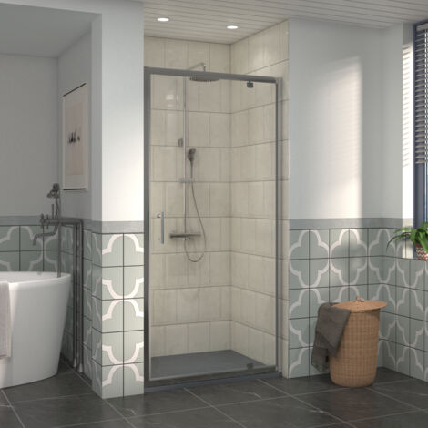 NRG 1000mm Bathroom Shower Enclosures Pivot Door Chrome Framed with 1000x800mm SMC Rectangle Shower Tray Anthracite