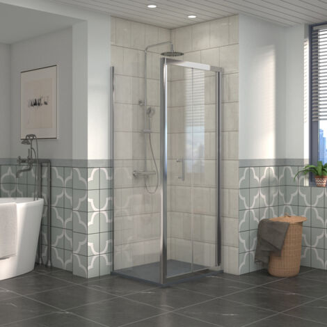 NRG Bathroom Bi- Fold Shower Door Chrome Framed + Side Panel, 800 x 700mm Shower Enclosures with Anthracite SMC Rectangle Shower Tray (1/5)