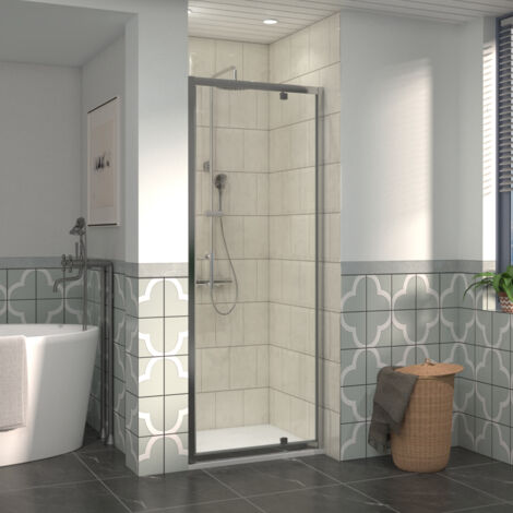 NRG 700mm Bathroom Shower Enclosures Pivot Door Chrome Framed with 700x700mm SMC Square Shower Tray White