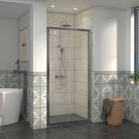 NRG 1100mm Bathroom Bi- Fold Shower Door Chrome Framed with 1100x700mm SMC Rectangle Shower Tray Anthracite